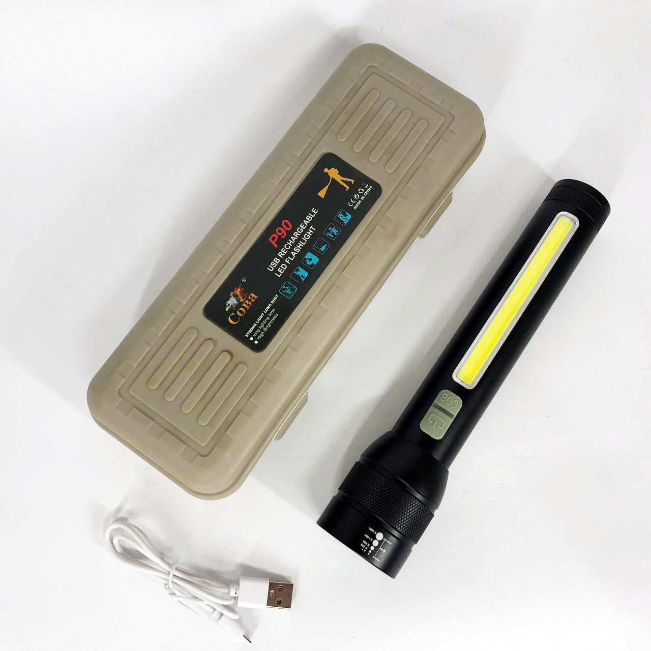 Фонарь аккумуляторный CB-C23-P90+COB, Фонарик светодиодный ручной аккумуляторный портативный