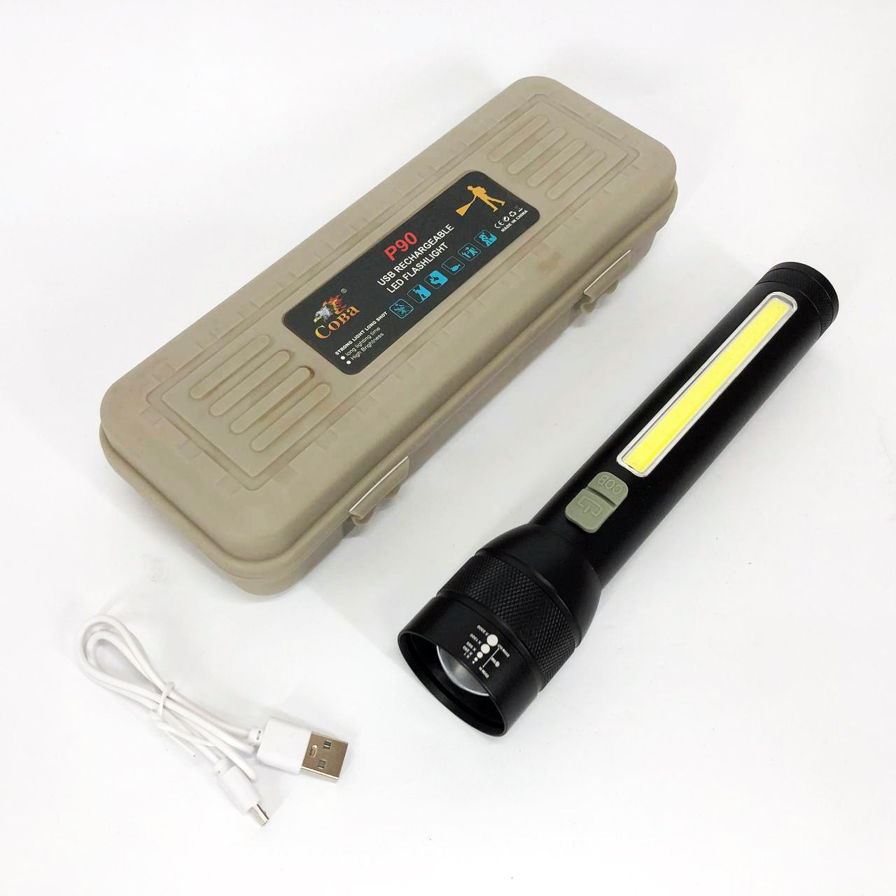 Фонарь аккумуляторный CB-C23-P90+COB, Фонарик светодиодный ручной аккумуляторный портативный