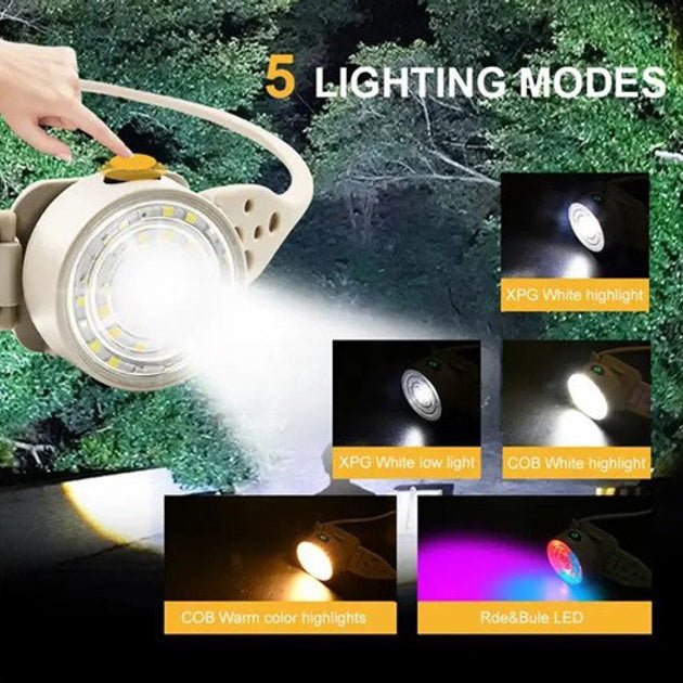 Фонарь налобный G25-XPG+30SMD(white+yellow+red-blue), Мощный фонарь на голову, фонарь для автомеханика