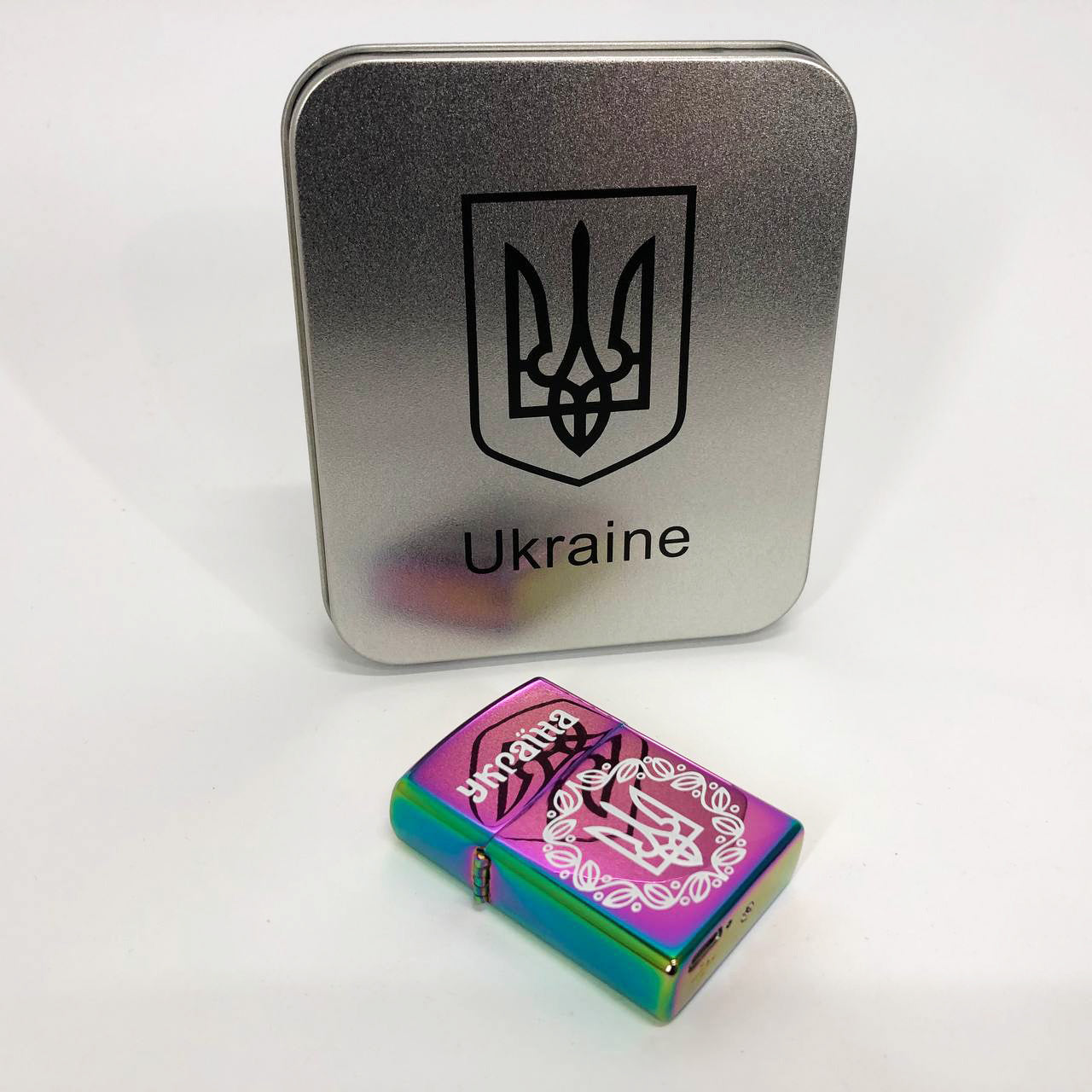 Дуговая электроимпульсная USB зажигалка Украина металлическая коробка HL-447. Цвет: хамелеон