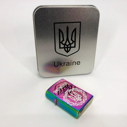 Дуговая электроимпульсная USB зажигалка Украина металлическая коробка HL-447. Цвет: хамелеон