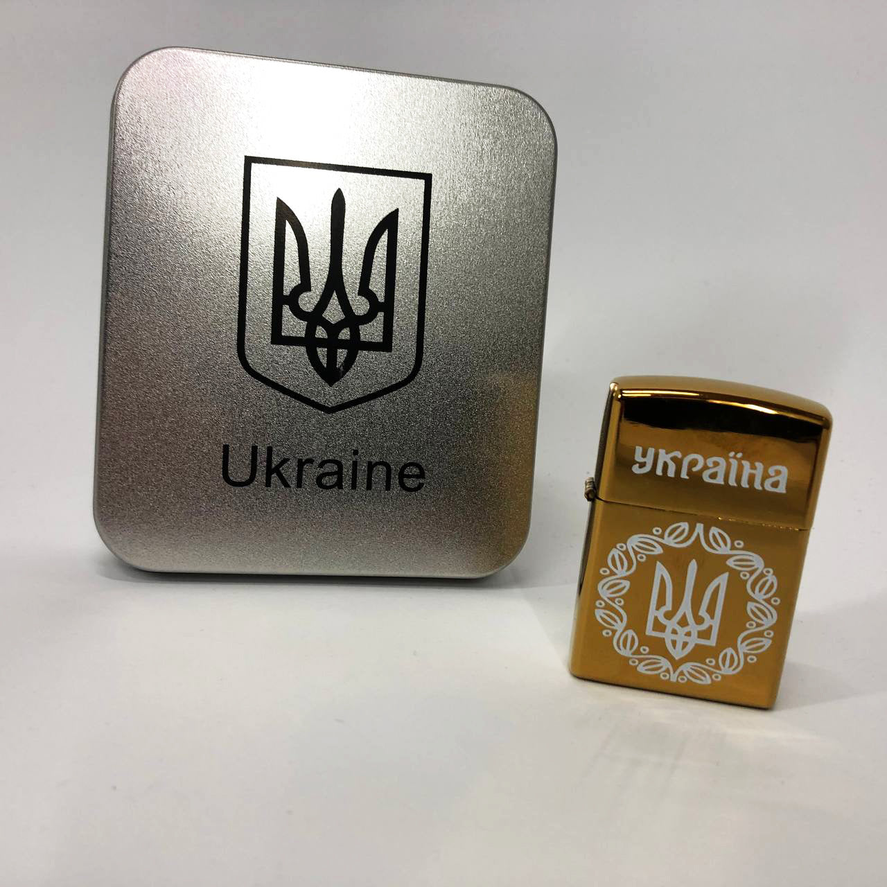 Дуговая электроимпульсная USB Юсб зажигалка Украина металлическая коробка HL-447. Цвет: золотой