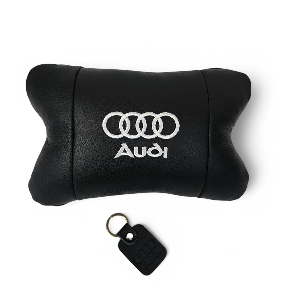 Автомобильная подушка для подголовника Audi – черная натуральная кожа