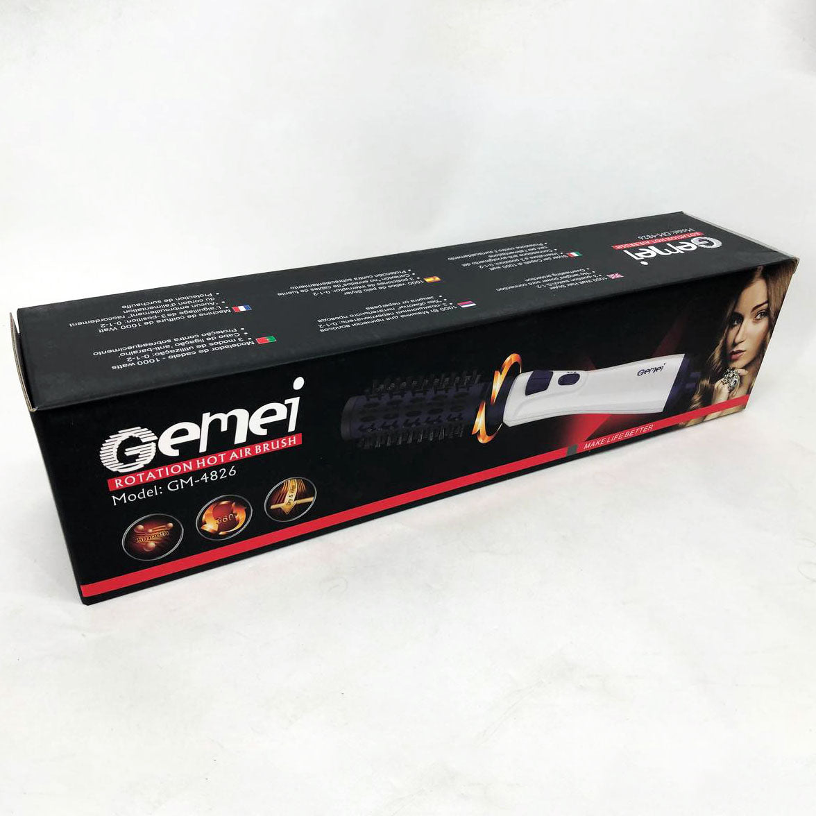 Фен-щетка для волос вращающийся фен Gemei GM-4826, фен с насадкой брашинг, вращающаяся щетка для волос