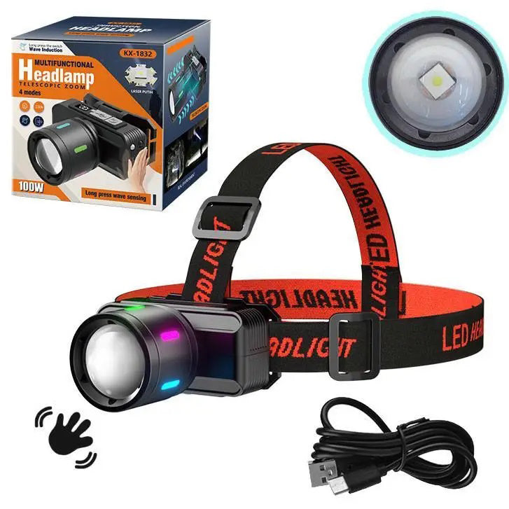 Фонарь налобный KX-1832-TG, Мощный фонарь для рыбалки, Фонарик на голову для домашних работ