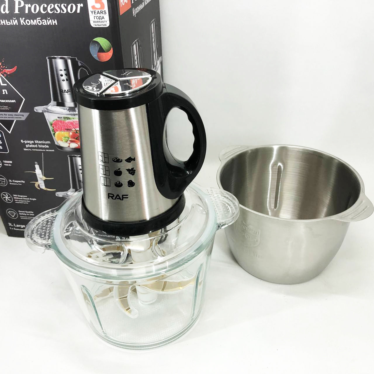 Блендер-измельчитель RAF R.7028 2 в 1, 300 Вт, 2 чаши, Бытовой мощный измельчитель продуктов
