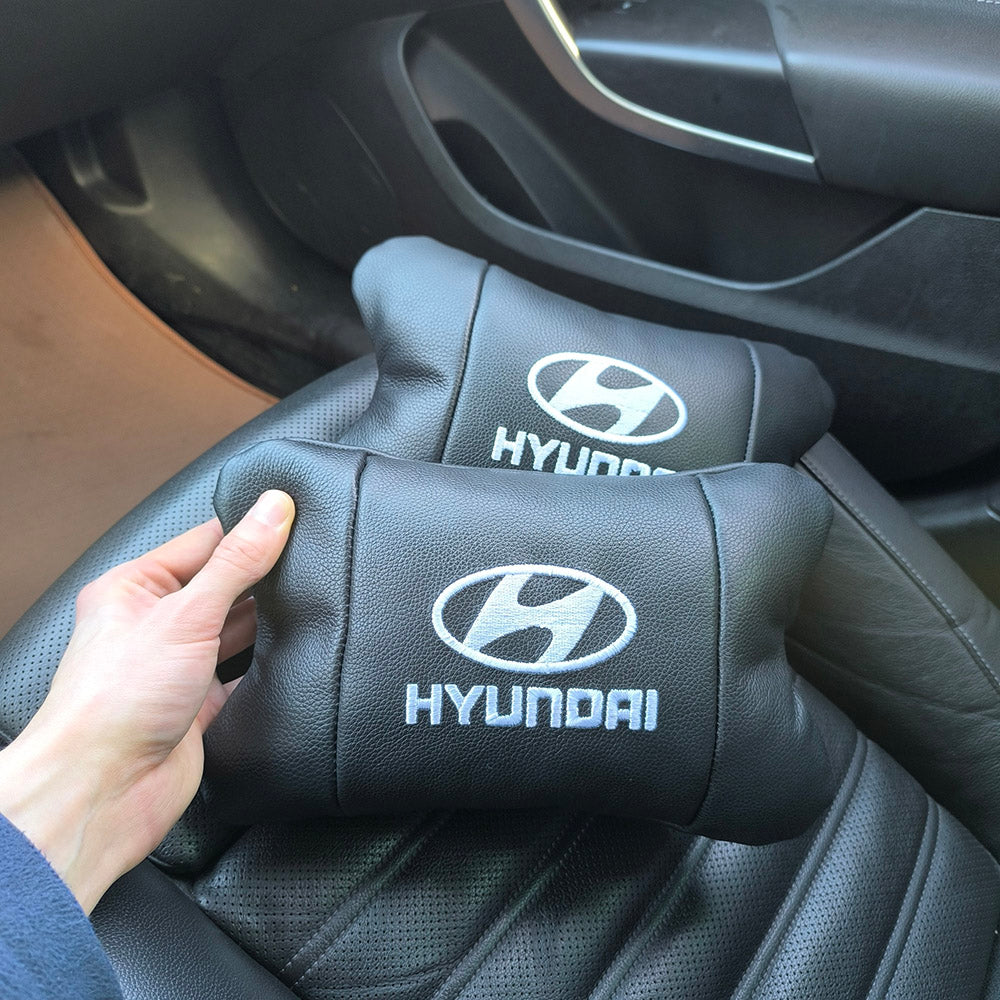 Набор подушек для авто Hyundai 2шт, натуральная кожа, черный цвет, комфортные подголовники в автомобиль