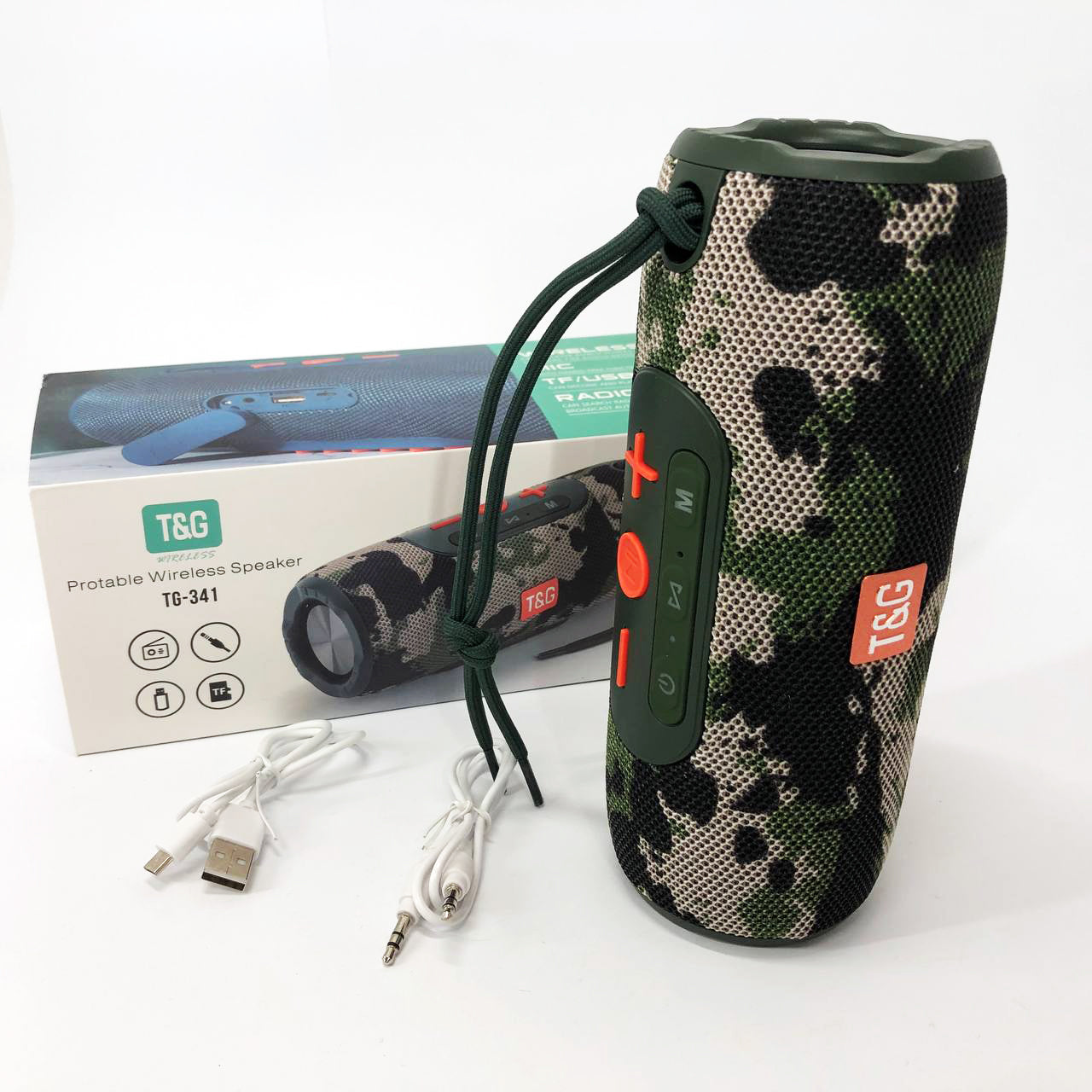 Портативная Bluetooth колонка TG341 со шнурком, аккумуляторная колонка для музыки. Цвет: камуфляж