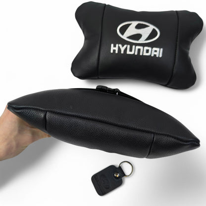 Набор подушек для авто Hyundai 2шт, натуральная кожа, черный цвет, комфортные подголовники в автомобиль