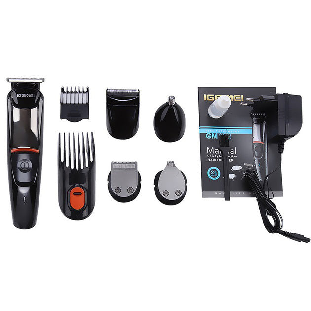 Машинка для стрижки 5в1 Geemy GM-853 стайлер, бритва, триммер на аккумуляторе нержавеющая сталь 6 насадок