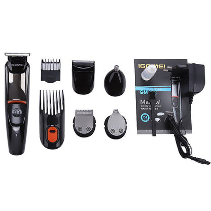 Машинка для стрижки 5в1 Geemy GM-853 стайлер, бритва, триммер на аккумуляторе нержавеющая сталь 6 насадок