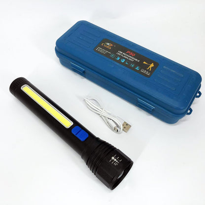Фонарь ручной с оптическим зумом CB-C13-P50+COB, Мощный аккумуляторный лед фонарик, Лед фонарь ручной