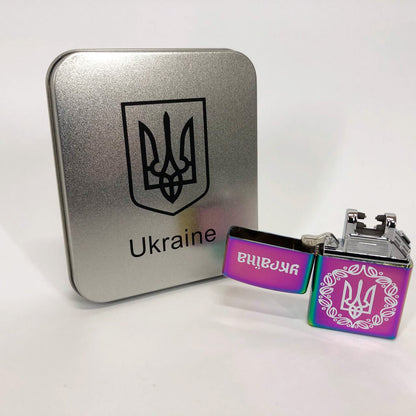 Дуговая электроимпульсная USB зажигалка Украина металлическая коробка HL-447. Цвет: хамелеон