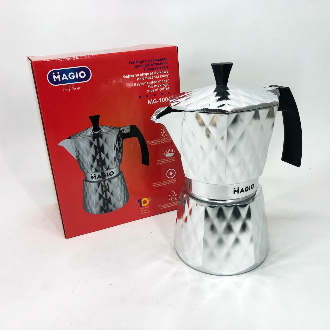 Гейзерная кофеварка Magio MG-1004 300 мл, гейзерная турка для кофе, гейзерная кофеварка из нержавейки