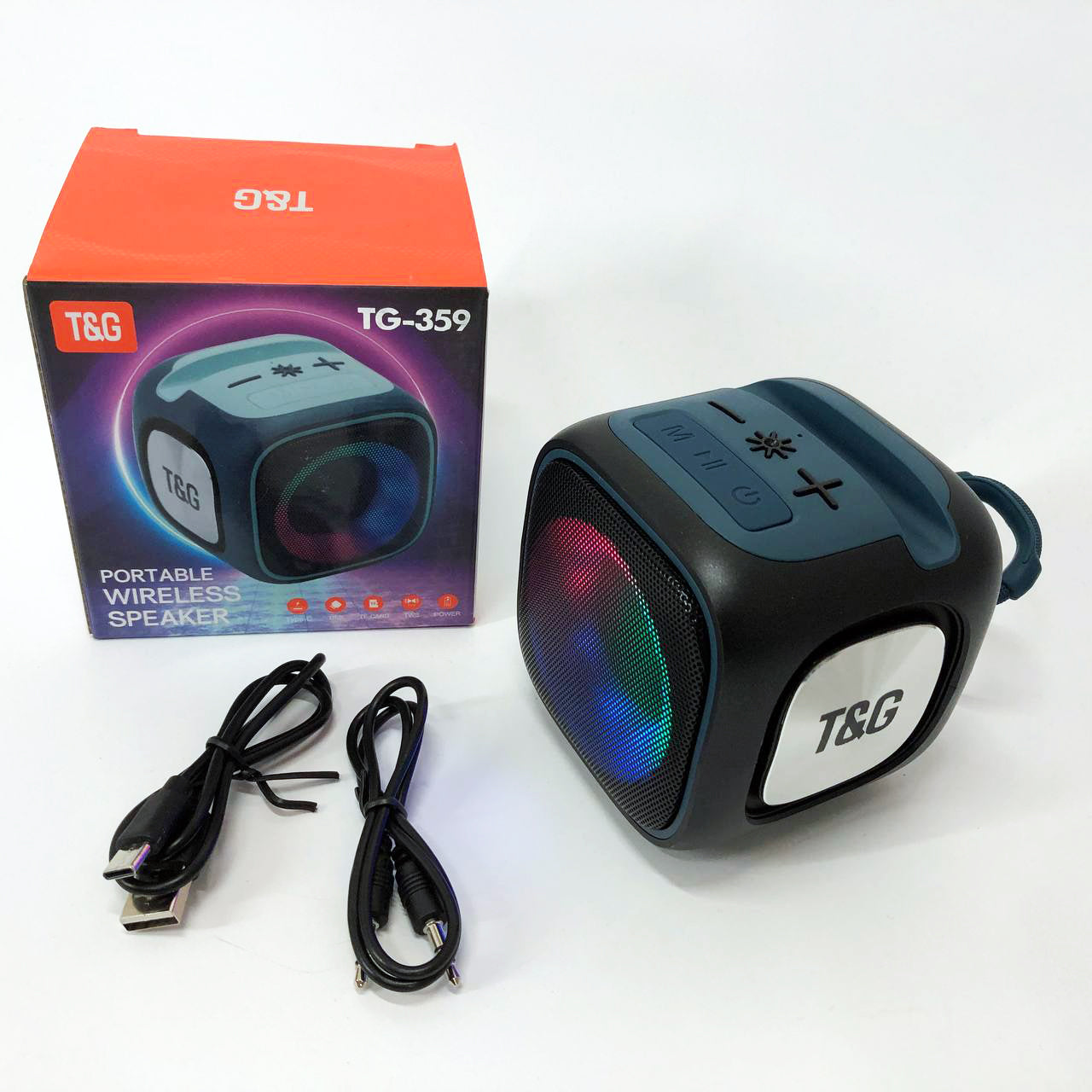 Портативная Bluetooth колонка TG359 7W с RGB подсветкой, громкая колонка для вечеринки. Цвет: черный