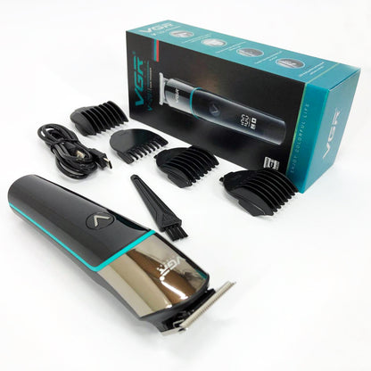 Профессиональная машинка для стрижки волос триммер VGR V-291 с насадками, электробритва. Цвет: зеленый