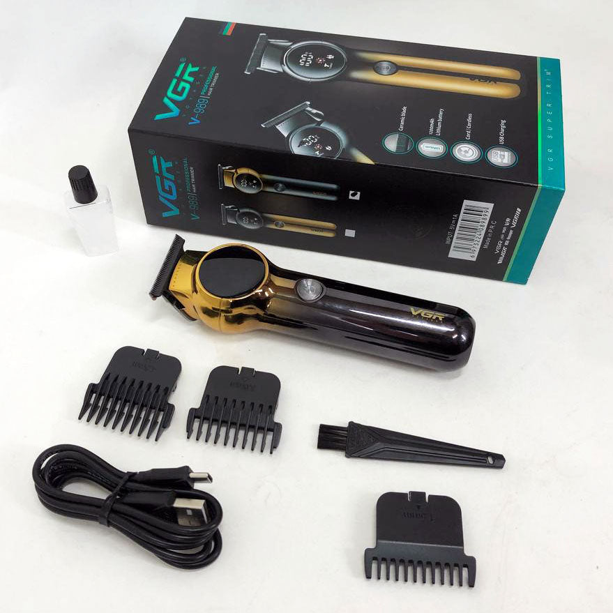 Триммер для бороды и усов VGR V-989 7000 об. Машинка для стрижки, окантовки керамика+сталь. Цвет: черный