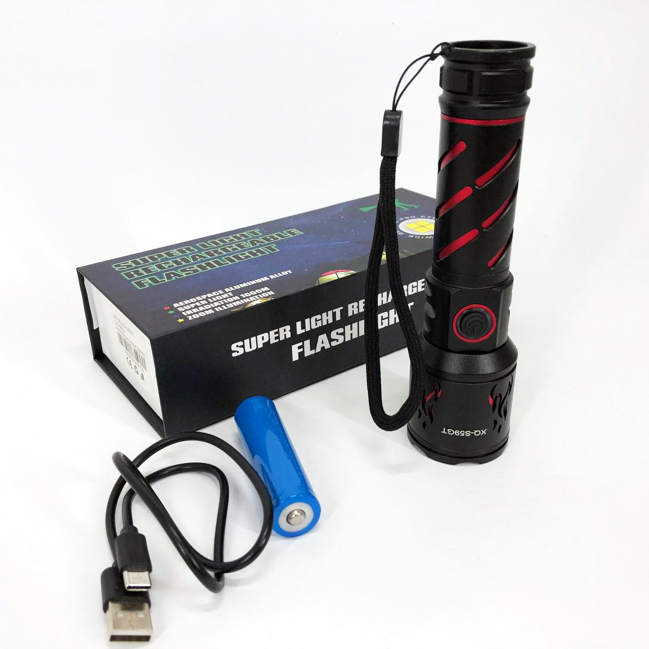 Фонарь ручной аккумуляторный XQ-S59-GT, Фонарь ручной мощный, Карманный фонарь с usb зарядкой