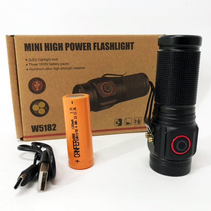Фонарь PLD W5182-3XHP360, Ручной фонарик led, Водонепроницаемый фонар, Карманный фонарь с usb зарядкой