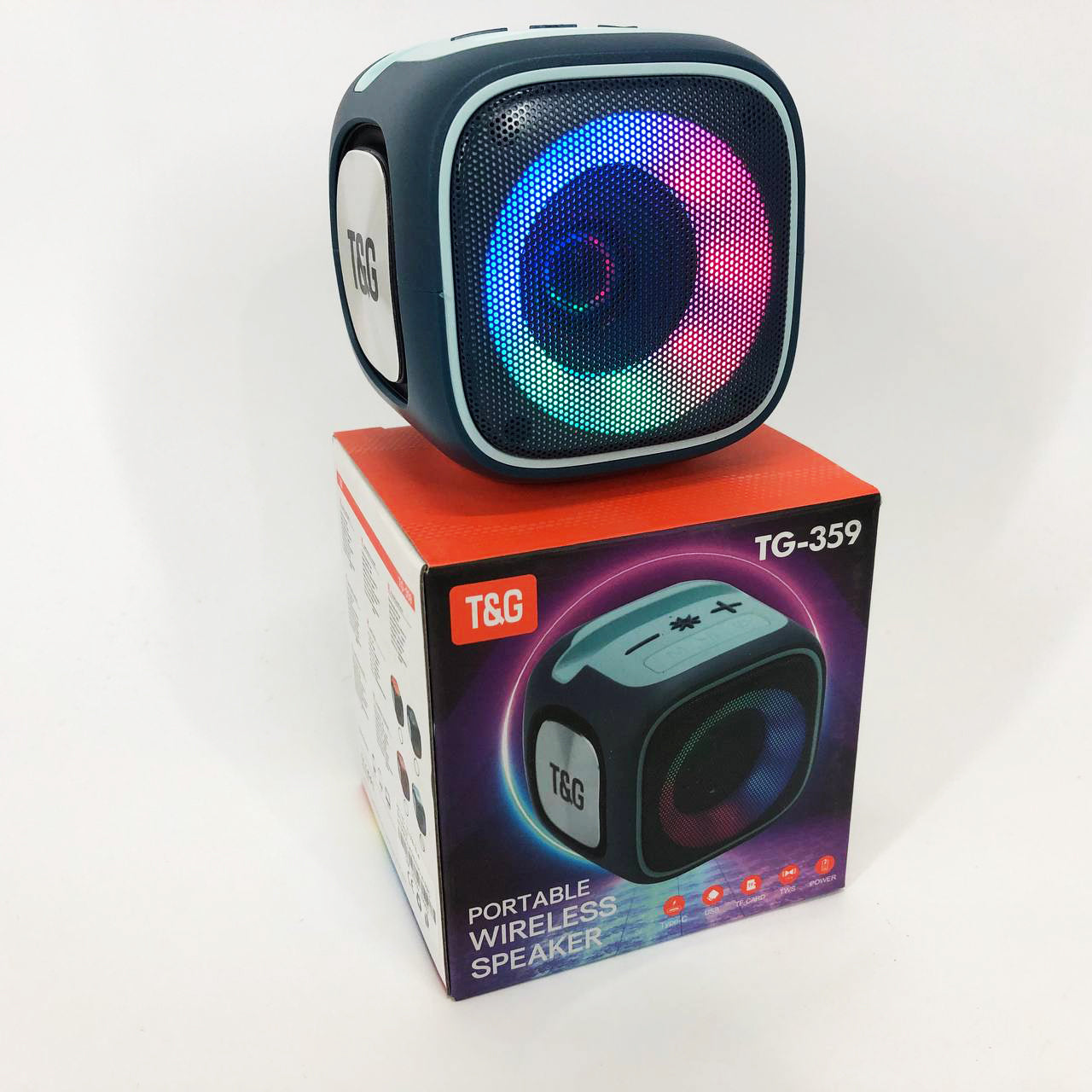 Портативная Bluetooth колонка TG359 7W с RGB подсветкой, аккумуляторная колонка для музыки. Цвет: синий