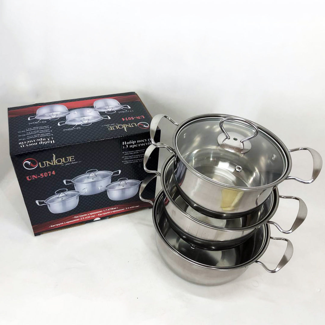 Набор кастрюль из нержавеющая стали с крышками UNIQUE UN-5074, набор посуды для электрических плит