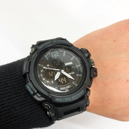Часы наручные мужские SKMEI 1343BK BLACK, часы тактические противоударные. Цвет: черный