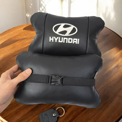 Набор подушек для авто Hyundai 2шт, натуральная кожа, черный цвет, комфортные подголовники в автомобиль