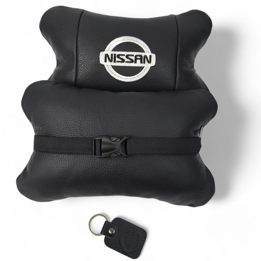 Подушки в авто 2 шт Nissan, натуральная кожа, с логотипом Ниссан, на подголовник для вашей машины