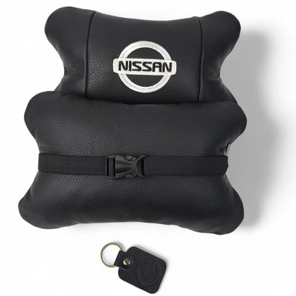 Подушки в авто 2 шт Nissan, натуральная кожа, с логотипом Ниссан, на подголовник для вашей машины