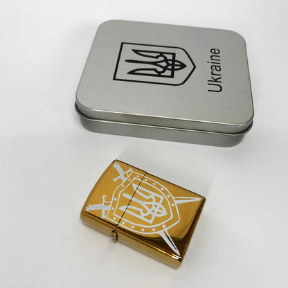 Дуговая электроимпульсная USB зажигалка Украина (металлическая коробка) HL-446. Цвет: золотой