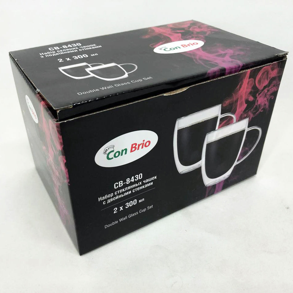Набор кружек с двойным дном Con Brio CB-8430-2 300 мл 2 шт, стаканы с двойным дном набор, чашки для кофе