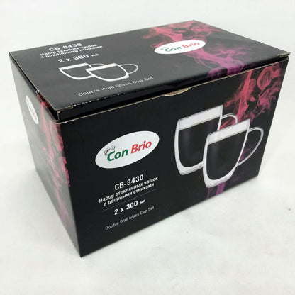 Набор кружек с двойным дном Con Brio CB-8430-2 300 мл 2 шт, стаканы с двойным дном набор, чашки для кофе