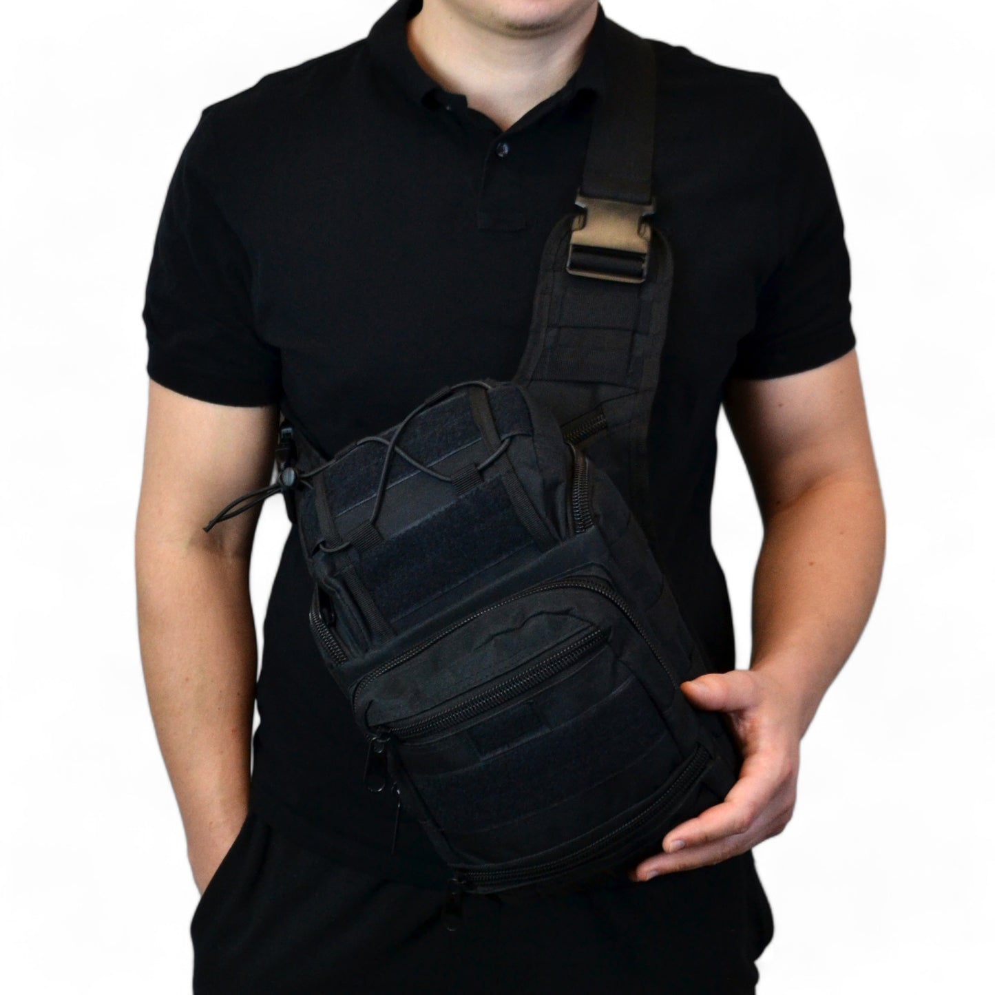 Тактична сумка чорна через плече військова велика нагрудна сумка ВСУ сумка універсальна армійська