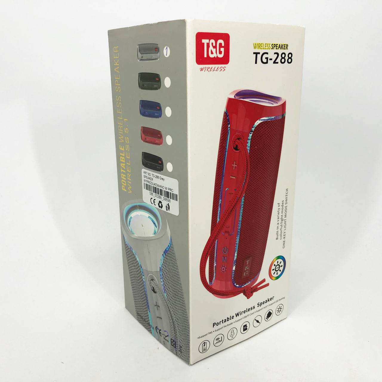 Портативная Bluetooth колонка с LED подсветкой TG288, аккумуляторная колонка для музыки. Цвет: серый