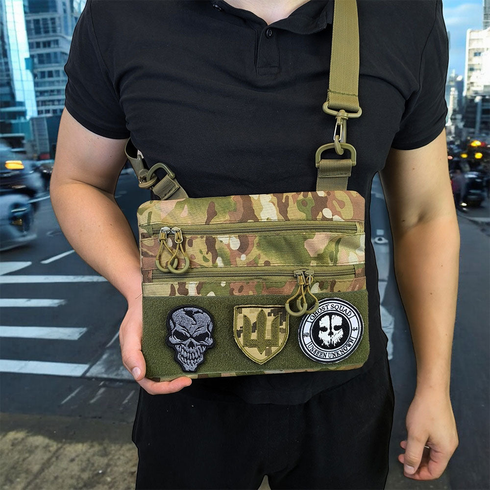 Сумка-кобура наплечна мультикам з липучкою для шевронів, тактична сумка чоловіча з кордури