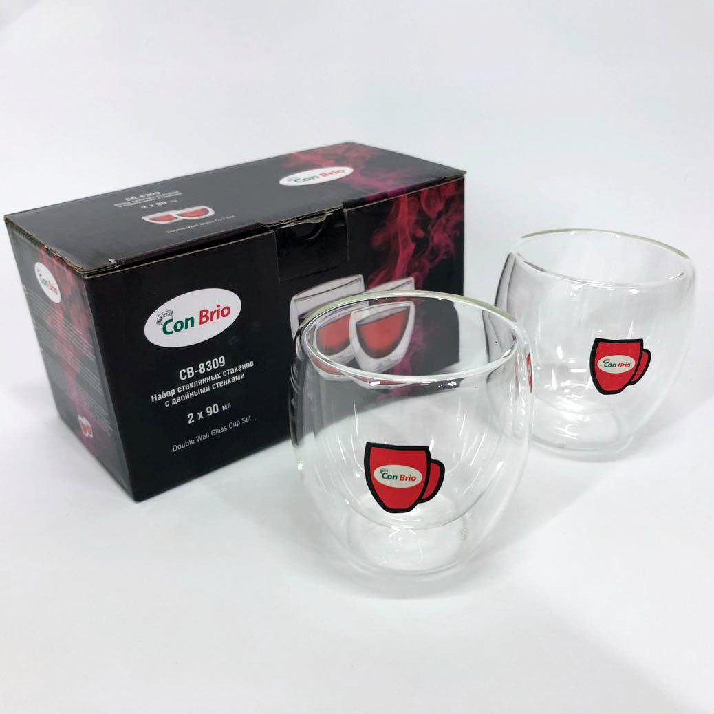 Набір склянок з подвійним дном Con Brio CB-8309-2 90 мл 2 шт. скляні чашки з подвійним дном.
