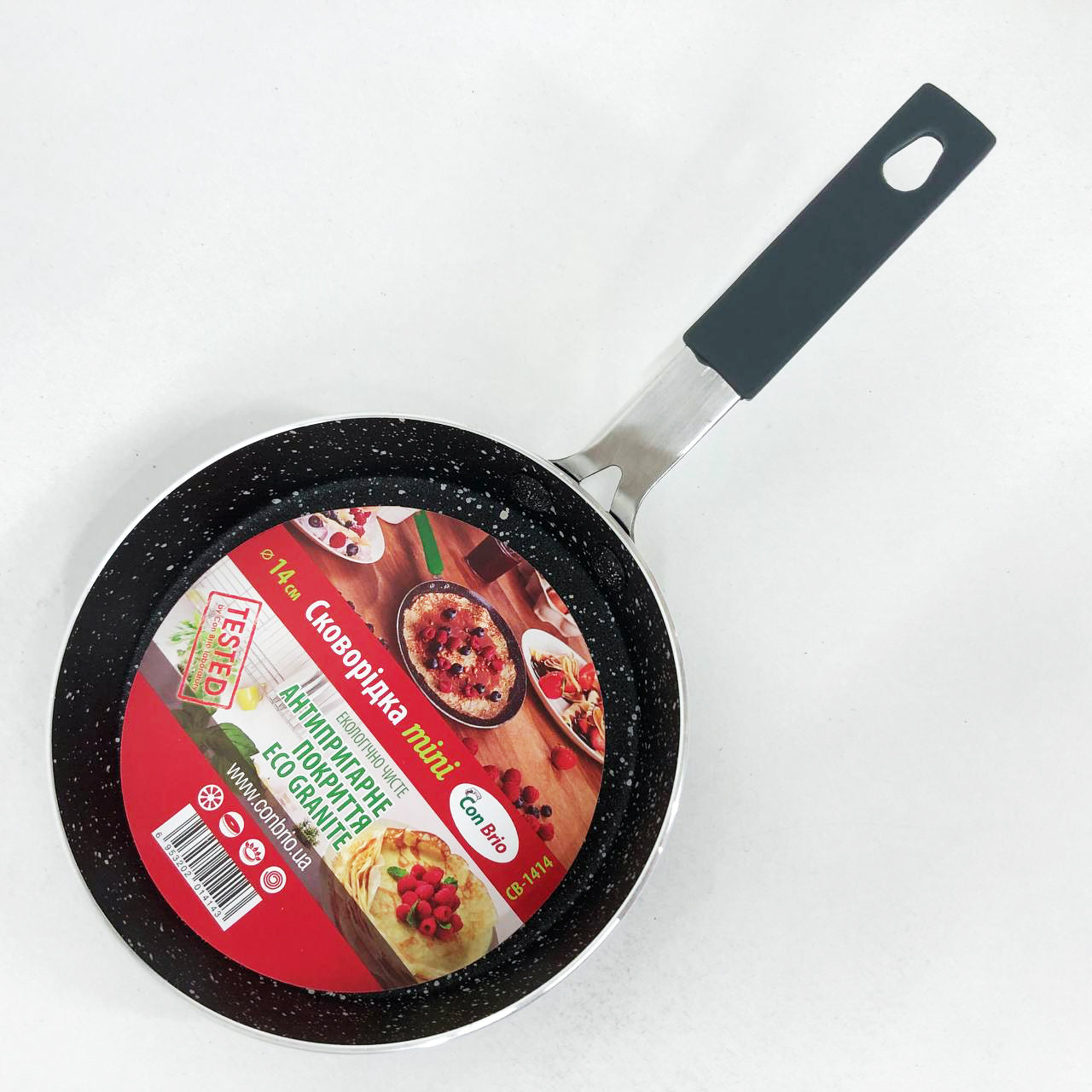 Антипригарная сковорода Con Brio CB-1414, 14см, Мини, Eco Granite, сковорода для дома. Цвет: серый