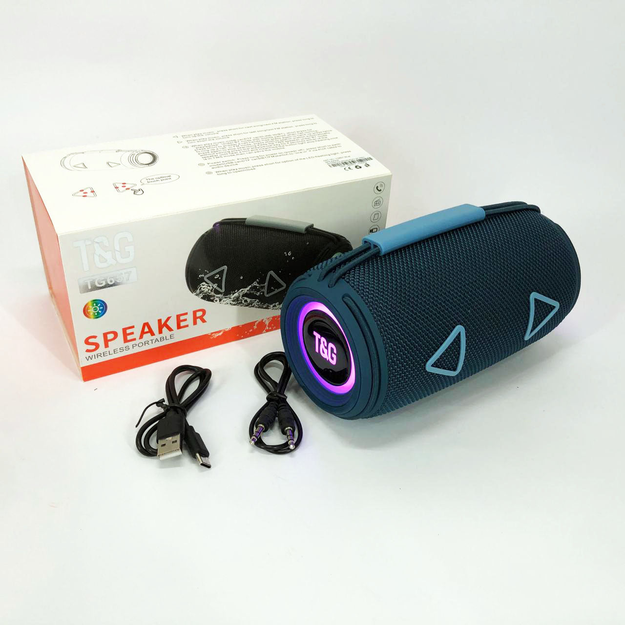 Bluetooth-колонка TG657 с RGB подсветкой 1500 mAh, музыкальные колонки для улицы. Цвет: синий