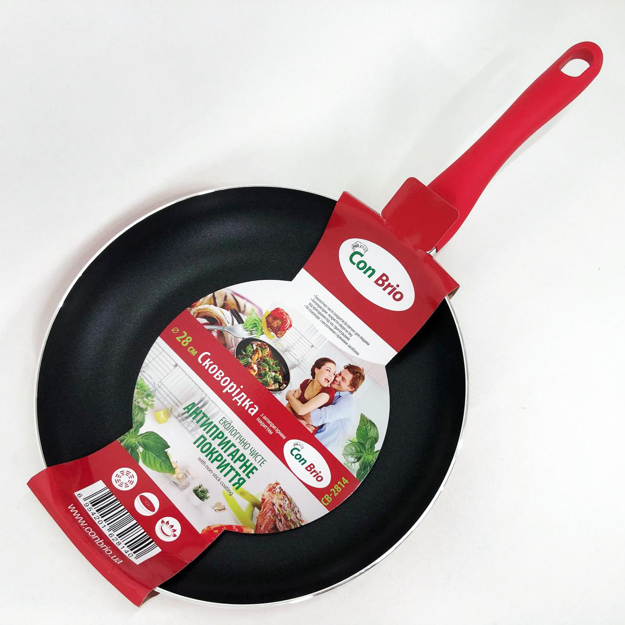 Сковорода 28 см Con Brio СВ-2814, сковорода для жарки, качественная сковорода. Цвет: красный