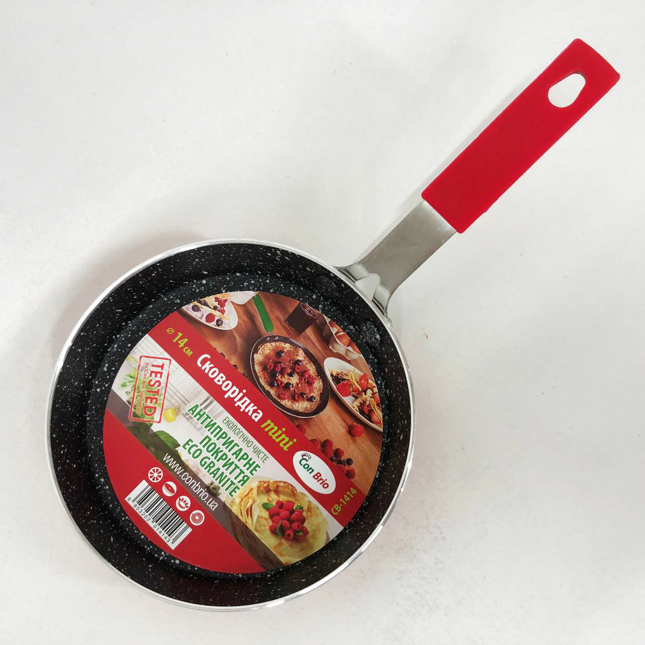 Сковорода Con Brio CB-1414, 14см, Мини, Eco Granite, сковорода качественная на плиту. Цвет: красный