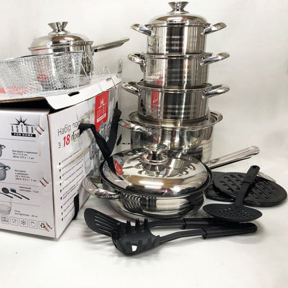 Набор посуды 18 предметов ASTRA A-2518, кастрюли из нержавейки, кастрюли с крышками, хорошие кастрюли