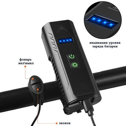 Велофара с сигналом FY-336/2000-4T6 на аккумуляторе с функцией повербанка, Велофонарь с водозащитой с зарядкой