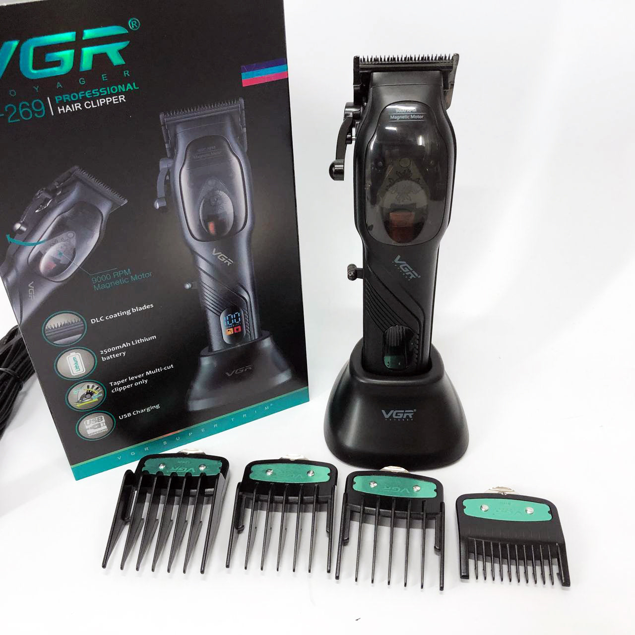 Машинка для стрижки волос VGR V-269 (профессиональная) с дисплеем и 4 насадками, окантовочная машинка