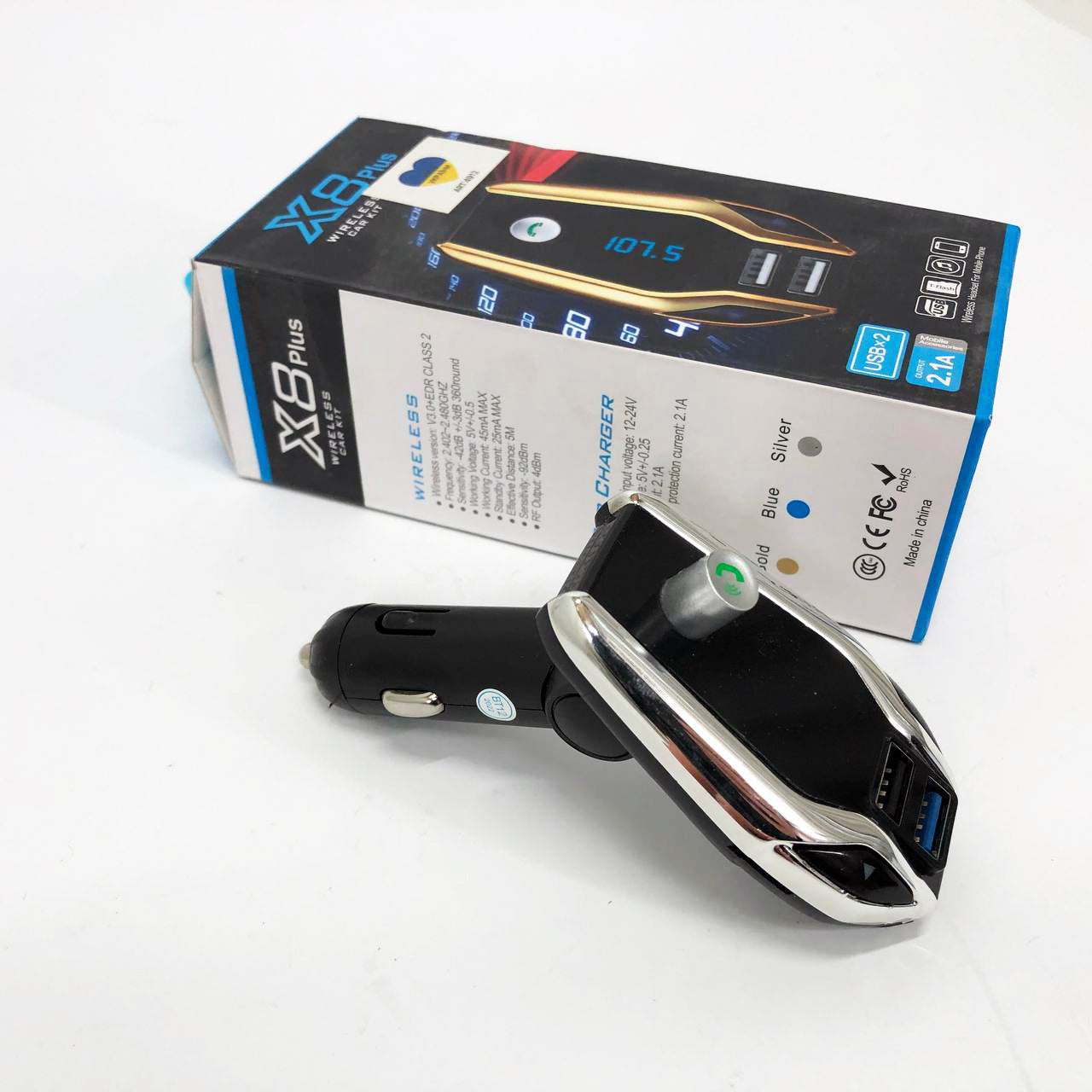 Автомобильный Fm модулятор Bluetooth FM X8 plus, Фм модулятор с флешкой от прикуривателя