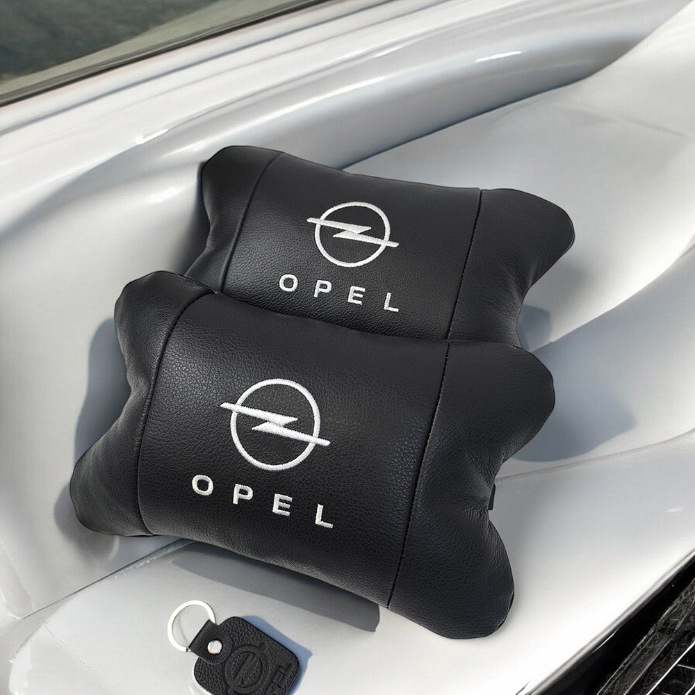 Набор автомобильных подушек 2шт для Opel, натуральная кожа, стильные черные подголовники Опель для авто