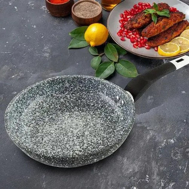 Сковорода UNIQUE UN-5114 22 см с крышкой гранит светлый многослойное покрытие