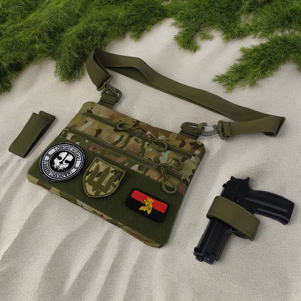 Сумка-кобура наплечна мультикам з липучкою для шевронів, тактична сумка чоловіча з кордури