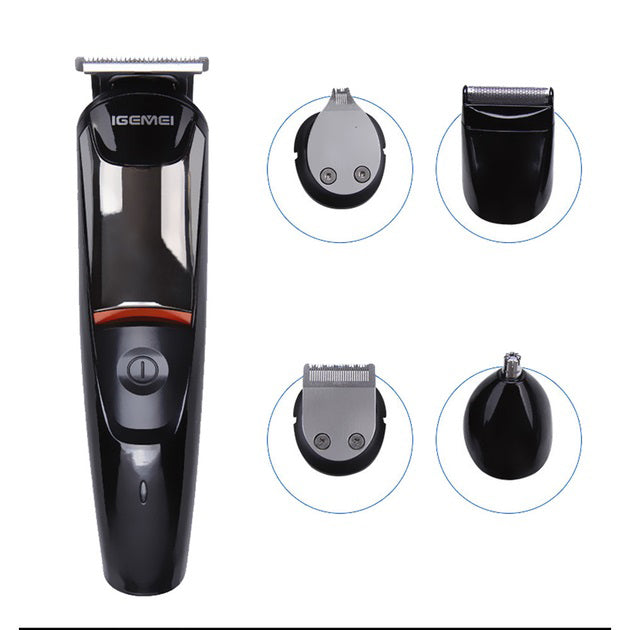 Машинка для стрижки 5в1 Geemy GM-853 стайлер, бритва, триммер на аккумуляторе нержавеющая сталь 6 насадок