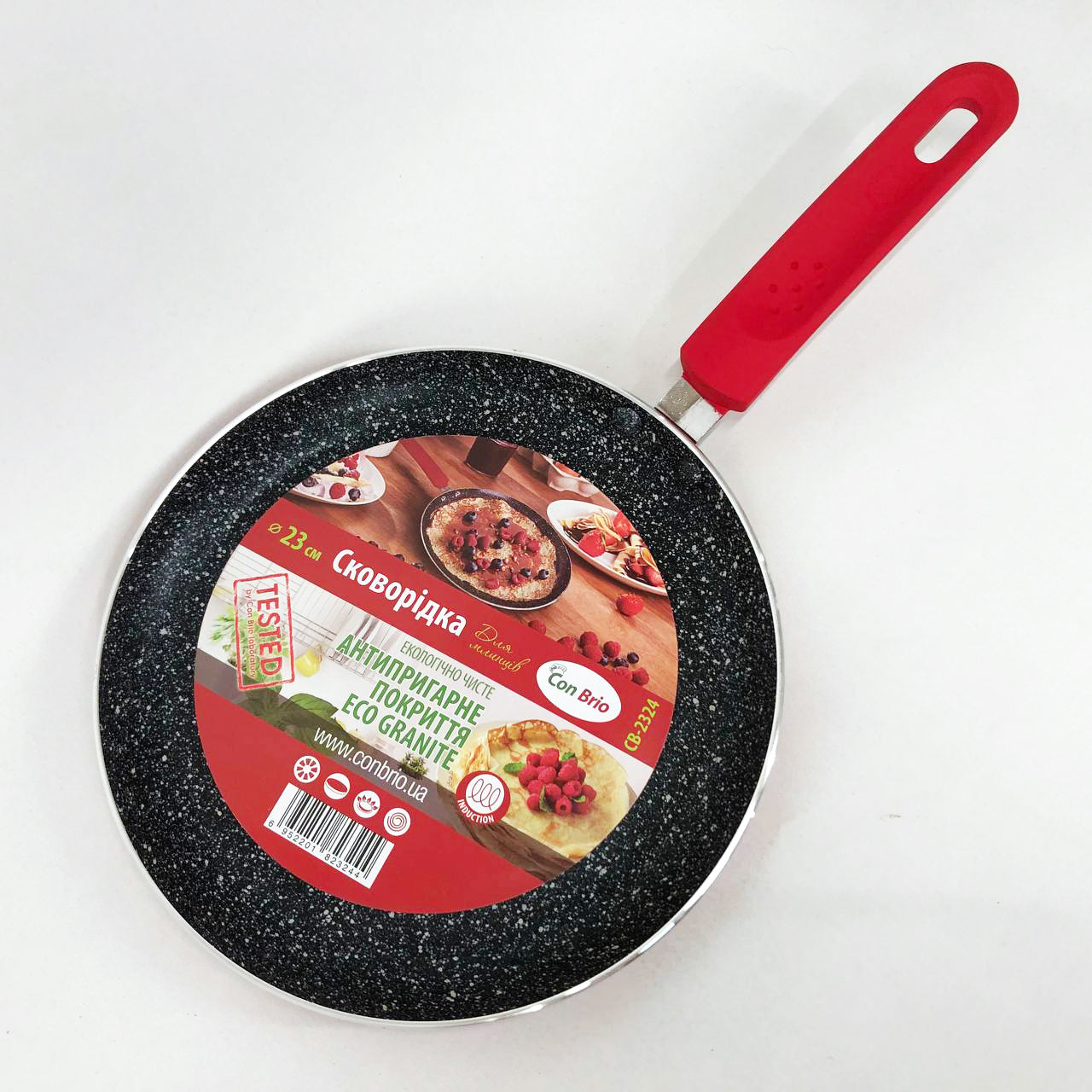 Сковородка для блинов 23 см Con Brio СВ-2324 Eco Granite, сковорода с толстым дном. Цвет: красный