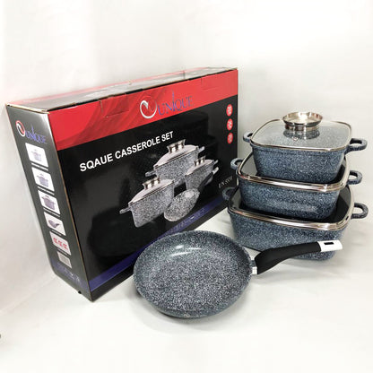 Набор казанов UNIQUE UN-5531 7 предметов, квадрат: 16 см, 20 см, 24 см, круглые 24 см сковорода